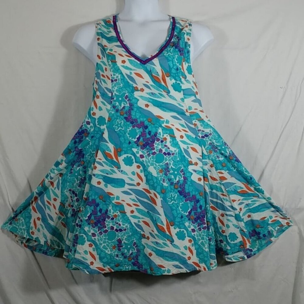 Modaposa Women's Blue Cotton Floral Fit &Flare Summer Mini Dress Size XL